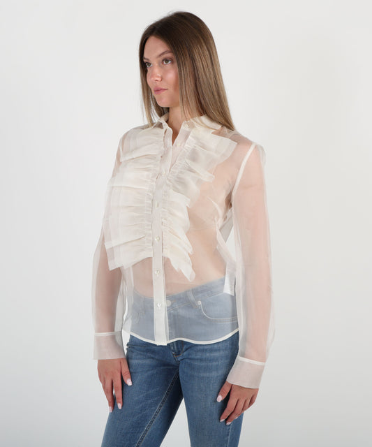 Shirts P.A.R.O.S.H. Shirt with Ruffles Panna | P.A.R.O.S.H. Shirts P.A.R.O.S.H. Shirt with Ruffles Panna | P.A.R.O.S.H.