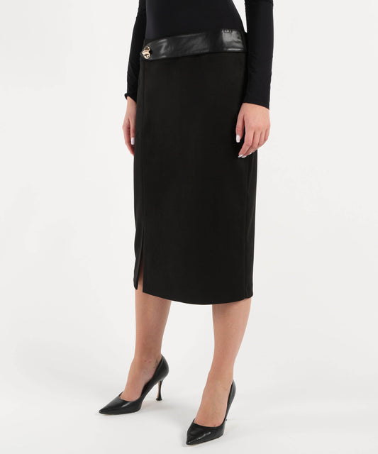 RIBKOFF Cigarette skirt in synthetic suede with scuba-effect and faux leather details