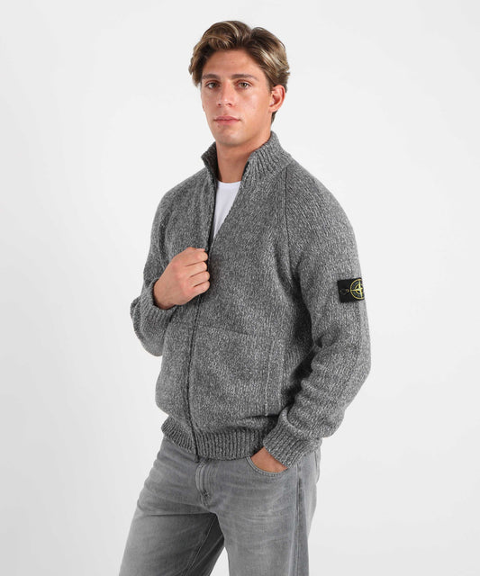 Cardigan STONE ISLAND Maglione con zip, colletto rigido Cemento melange | STONE ISLAND Cardigan STONE ISLAND Maglione con zip, colletto rigido Cemento melange | STONE ISLAND