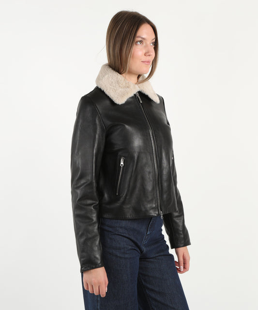 BOMBOOGIE leather jacket with shearling collar