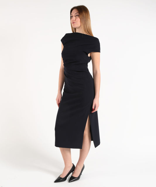 Abiti P.A.R.O.S.H. Tubino Lungo Smanicato con Scollo Omerale e Plissettatura Laterale Blu | P.A.R.O.S.H. Abiti P.A.R.O.S.H. Tubino Lungo Smanicato con Scollo Omerale e Plissettatura Laterale Blu | P.A.R.O.S.H.