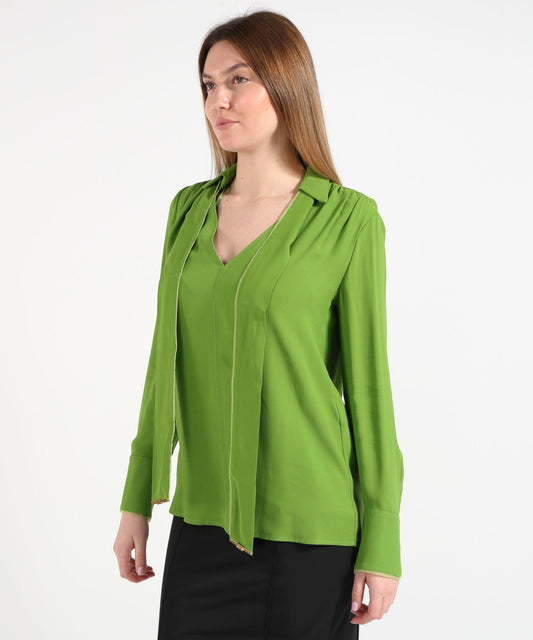 ELISABETTA FRANCHI Viscose Georgette Shirt with Sash and Gold-Tone Metal Details