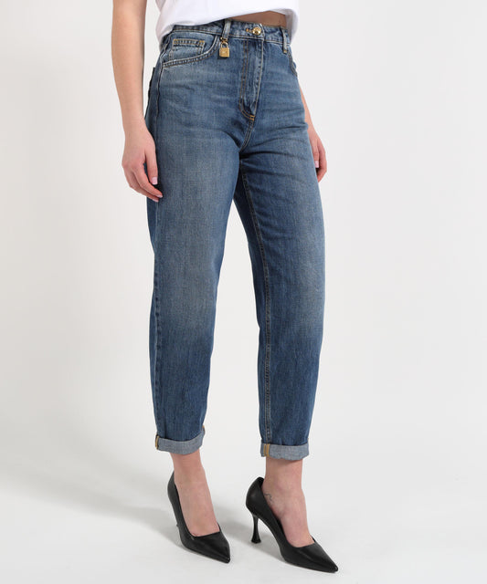 ELISABETTA FRANCHI Egg-Shaped Jeans with Jewel Padlock
