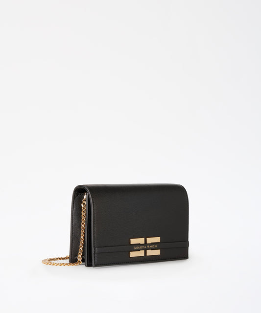 ELISABETTA FRANCHI Borsa a tracolla con logo oro in rilievo