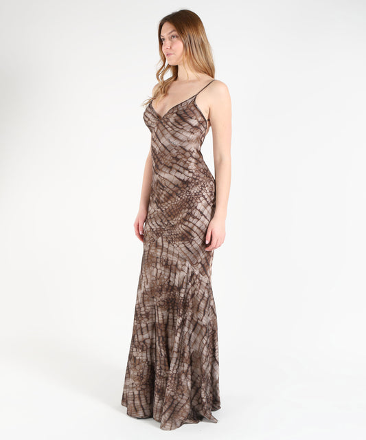 ELISABETTA FRANCHI Red Carpet Stretch Satin Dress with Alligator Print