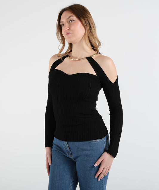 ELISABETTA FRANCHI Top in maglia con dettaglio gioiello