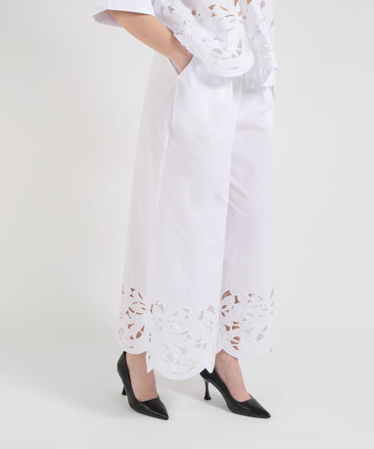 Trousers MEIMEI Wide-Leg Pants with Embroidery Bianco | MEIMEI Trousers MEIMEI Wide-Leg Pants with Embroidery Bianco | MEIMEI