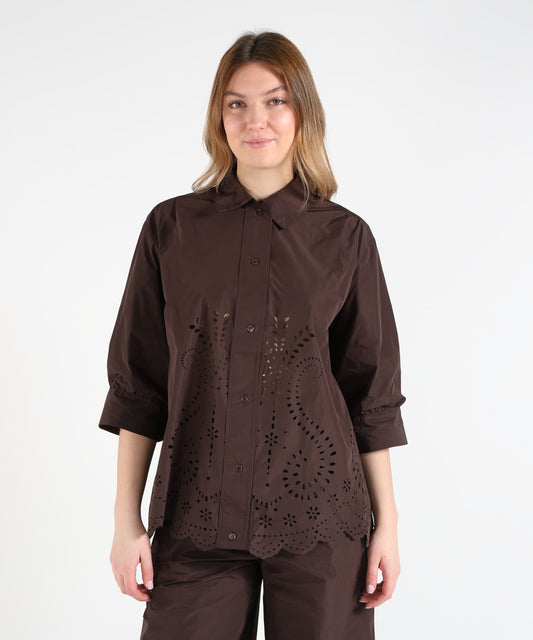 Shirts MEIMEI Taffeta Shirt with Scalloped Hem Marrone | MEIMEI Shirts MEIMEI Taffeta Shirt with Scalloped Hem Marrone | MEIMEI