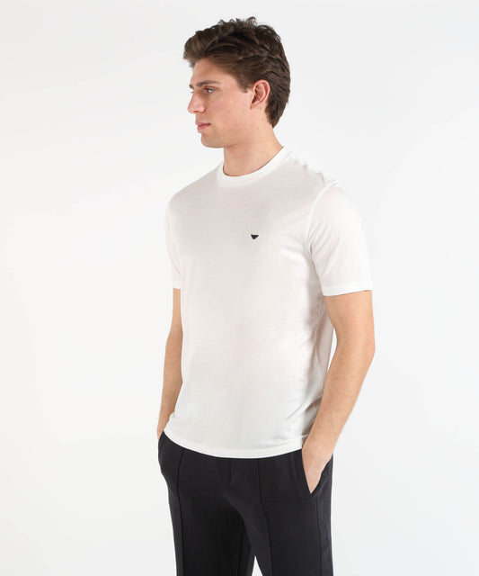 EMPORIO ARMANI T-shirt Girocollo in Jersey Misto Lyocell con Ricamo Embossed