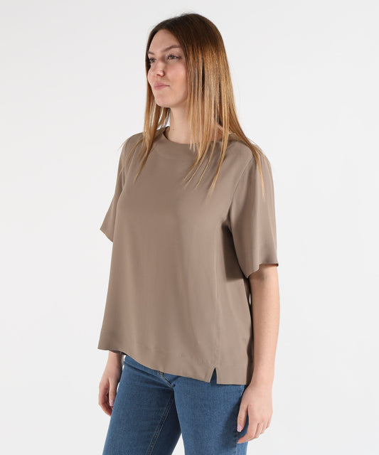 Shirts SEVENTY Silk-Blend Crepe Half-Sleeve Tunic Fango | SEVENTY Shirts SEVENTY Silk-Blend Crepe Half-Sleeve Tunic Fango | SEVENTY