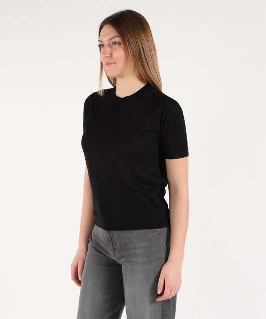 Knitwear SEVENTY Silk-Blend Viscose Crew Neck Short-Sleeve Top Nero | SEVENTY Knitwear SEVENTY Silk-Blend Viscose Crew Neck Short-Sleeve Top Nero | SEVENTY