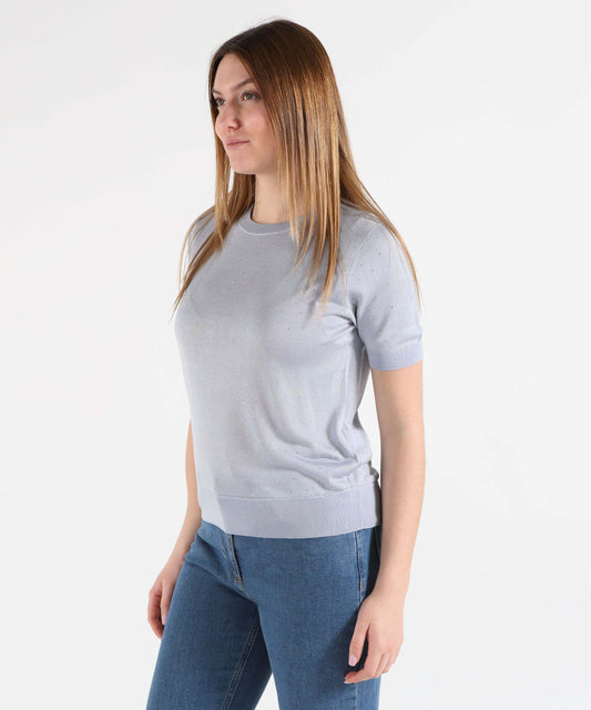 Knitwear SEVENTY Silk-Blend Viscose Crew Neck Short-Sleeve Top Celeste | SEVENTY Knitwear SEVENTY Silk-Blend Viscose Crew Neck Short-Sleeve Top Celeste | SEVENTY