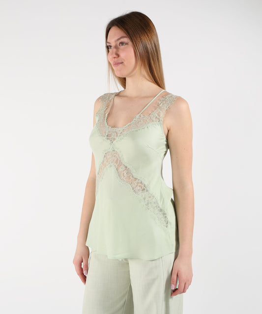 Tops PINKO Lingerie Top with Lace Verde | PINKO Tops PINKO Lingerie Top with Lace Verde | PINKO