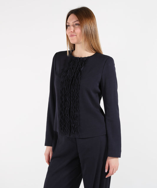 Jackets EMPORIO ARMANI Textured Fabric Jacket with Ruffles Blu | EMPORIO ARMANI Jackets EMPORIO ARMANI Textured Fabric Jacket with Ruffles Blu | EMPORIO ARMANI
