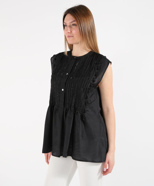 P.A.R.O.S.H. Blusa senza maniche in seta con plastron