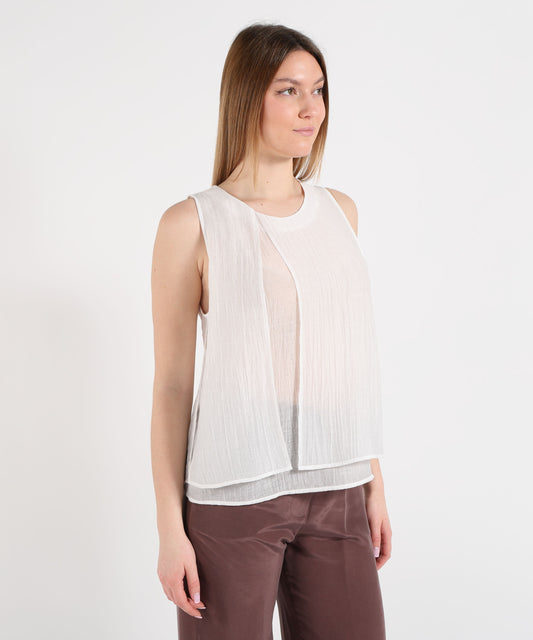 Tops SEVENTY Sleeveless top in crinkled solid voile Panna | SEVENTY Tops SEVENTY Sleeveless top in crinkled solid voile Panna | SEVENTY