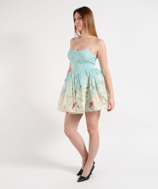 Dresses & Suits Amosa Short Dress with Bustier and Floral Skirt Verde acqua | Amosa Dresses & Suits Amosa Short Dress with Bustier and Floral Skirt Verde acqua | Amosa