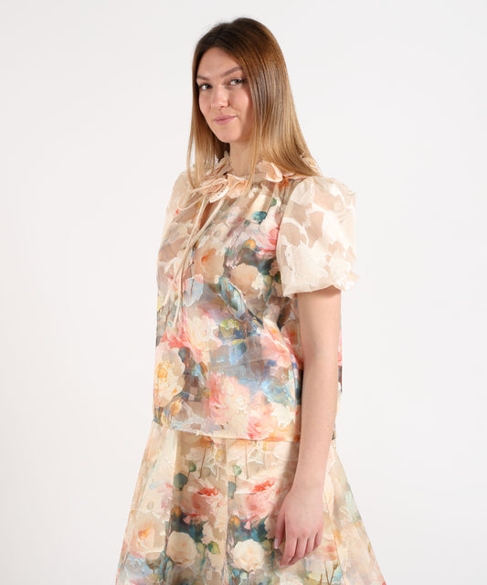T-shirts Amosa Women's Floral Print T‑Shirt with Applied Details Ecru | Amosa T-shirts Amosa Women's Floral Print T‑Shirt with Applied Details Ecru | Amosa