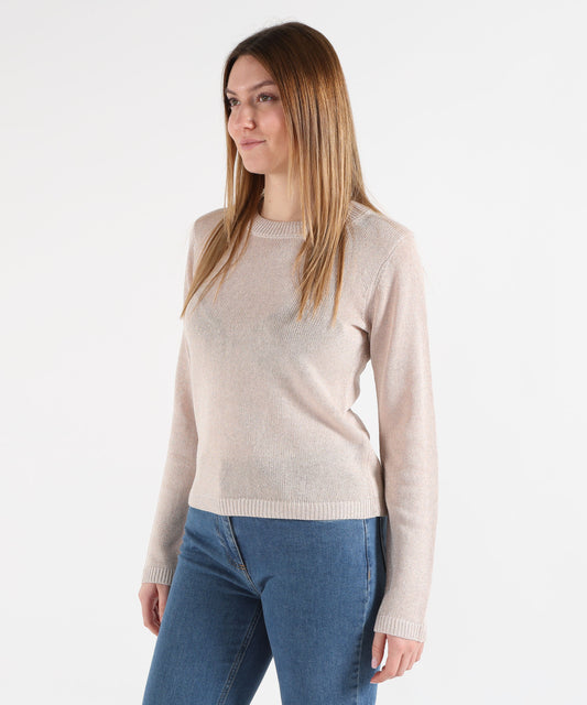 Knitwear SEVENTY Women’s Long-Sleeve Crew Neck Top with Sparkle Detail Cipria | SEVENTY Knitwear SEVENTY Women’s Long-Sleeve Crew Neck Top with Sparkle Detail Cipria | SEVENTY