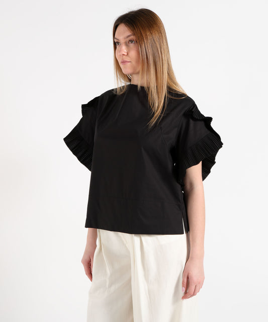Blouses MEIMEI Women's Oversized T‑Shirt with Pleated Ruffles Nero | MEIMEI Blouses MEIMEI Women's Oversized T‑Shirt with Pleated Ruffles Nero | MEIMEI