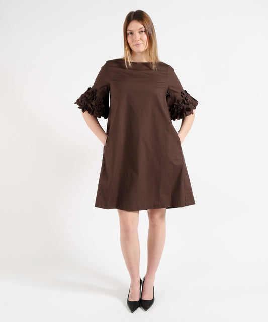 MEIMEI Abito Midi Donna Marrone con Fiori in Tessuto