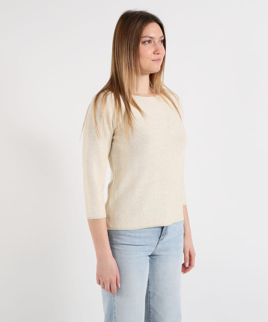 Knitwear MAIDA MILA Women’s Crewneck Sweater with Sequins Beige | MAIDA MILA Knitwear MAIDA MILA Women’s Crewneck Sweater with Sequins Beige | MAIDA MILA