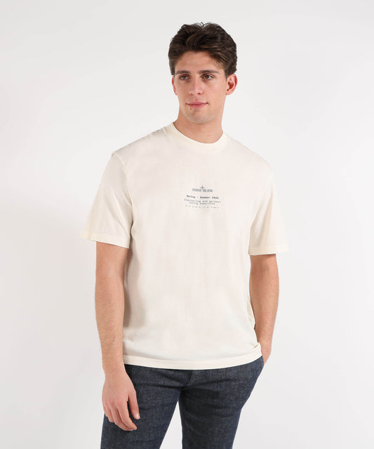 T-shirt STONE ISLAND ORGANIC COTTON JERSEY - T-shirt vestibilità regular con stampa ‘Stone’ Avorio | STONE ISLAND T-shirt STONE ISLAND ORGANIC COTTON JERSEY - T-shirt vestibilità regular con stampa ‘Stone’ Avorio | STONE ISLAND