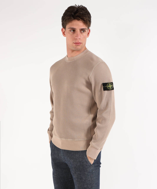 Felpe STONE ISLAND ORGANIC COTTON WAFFLE FLEECE - Felpa girocollo vestibilità regular Deserto | STONE ISLAND Felpe STONE ISLAND ORGANIC COTTON WAFFLE FLEECE - Felpa girocollo vestibilità regular Deserto | STONE ISLAND