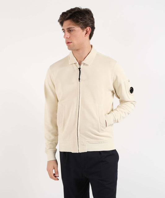 C.P. COMPANY Cotton Diagonal Fleece Zip Lens Sweatshirt