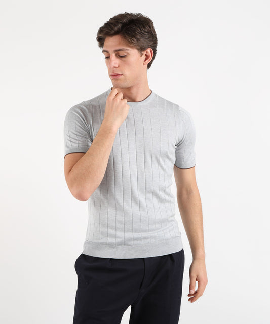 Knitwear GRAN SASSO Summer crew-neck top with contrast trim Grigio | GRAN SASSO Knitwear GRAN SASSO Summer crew-neck top with contrast trim Grigio | GRAN SASSO