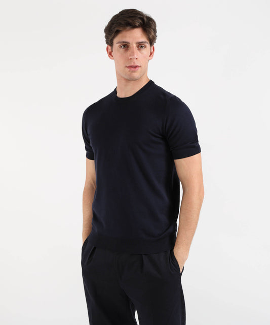 Knitwear GRAN SASSO Short-sleeve crew-neck top with faux ribbing Nero | GRAN SASSO Knitwear GRAN SASSO Short-sleeve crew-neck top with faux ribbing Nero | GRAN SASSO