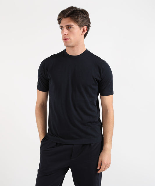 Knitwear MARINO Men’s short-sleeve top – cotton crepe Blu notte | MARINO Knitwear MARINO Men’s short-sleeve top – cotton crepe Blu notte | MARINO