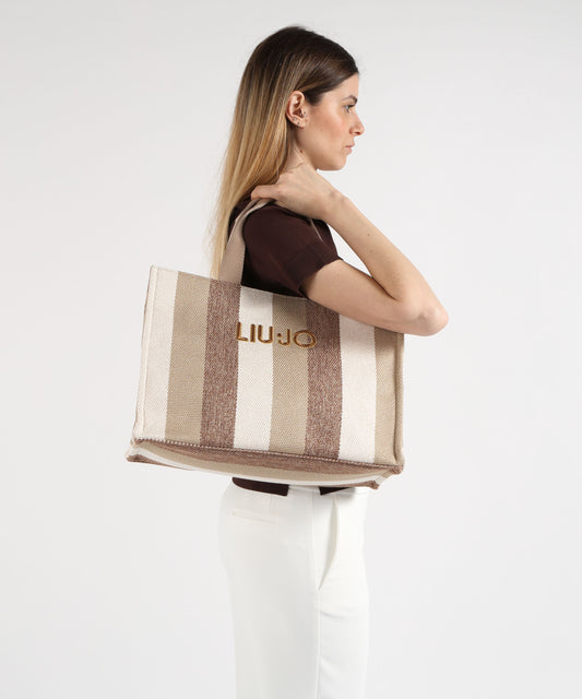 Bags LIUJO SOFT Large striped tote bag Sabbia | LIUJO SOFT Bags LIUJO SOFT Large striped tote bag Sabbia | LIUJO SOFT