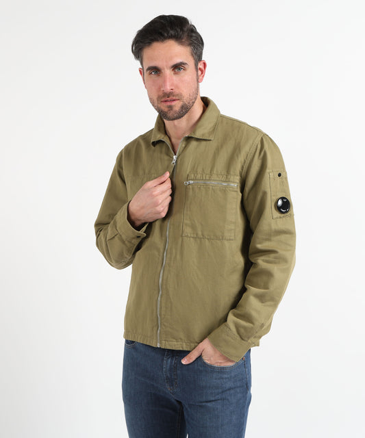 Giacche C.P. COMPANY Sovracamicia con zip in cotone-lino Verde | C.P. COMPANY Giacche C.P. COMPANY Sovracamicia con zip in cotone-lino Verde | C.P. COMPANY