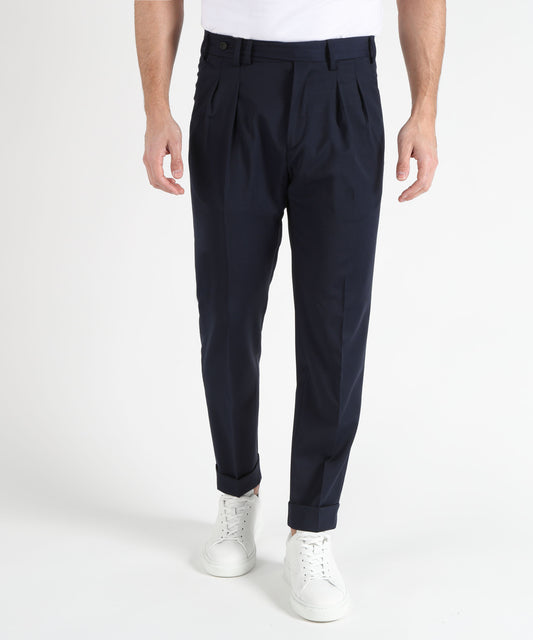 Trousers MARINO Tailored Trousers with Double Pleats, Slanted Pockets and Turn-Up Hem Blu chiaro | MARINO Trousers MARINO Tailored Trousers with Double Pleats, Slanted Pockets and Turn-Up Hem Blu chiaro | MARINO