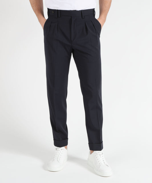 Trousers MARINO Tailored Trousers with Double Pleats, Slanted Pockets and Turn-Up Hem Blu scuro | MARINO Trousers MARINO Tailored Trousers with Double Pleats, Slanted Pockets and Turn-Up Hem Blu scuro | MARINO