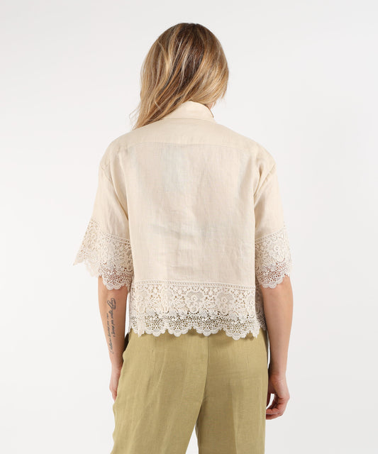 Blouses ELENA MIRO' Linen Shirt with Lace Detail Avorio | ELENA MIRO' Blouses ELENA MIRO' Linen Shirt with Lace Detail Avorio | ELENA MIRO'