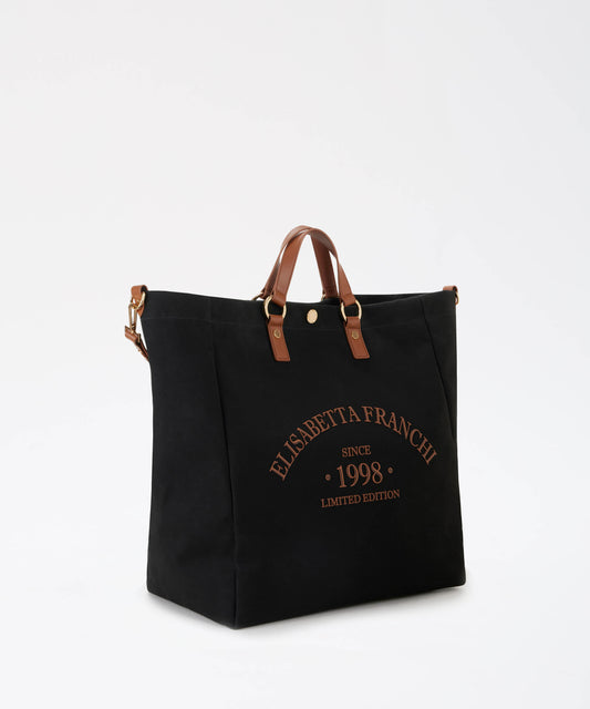 Borse ELISABETTA FRANCHI Tote in canvas Nero/cuoio | ELISABETTA FRANCHI Borse ELISABETTA FRANCHI Tote in canvas Nero/cuoio | ELISABETTA FRANCHI