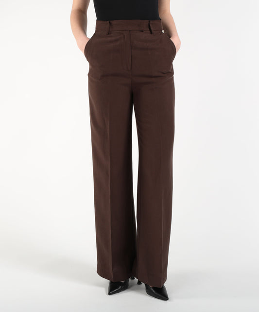 Trousers LIUJO WHITE High-Waist Linen Pants Marrone | LIUJO WHITE Trousers LIUJO WHITE High-Waist Linen Pants Marrone | LIUJO WHITE
