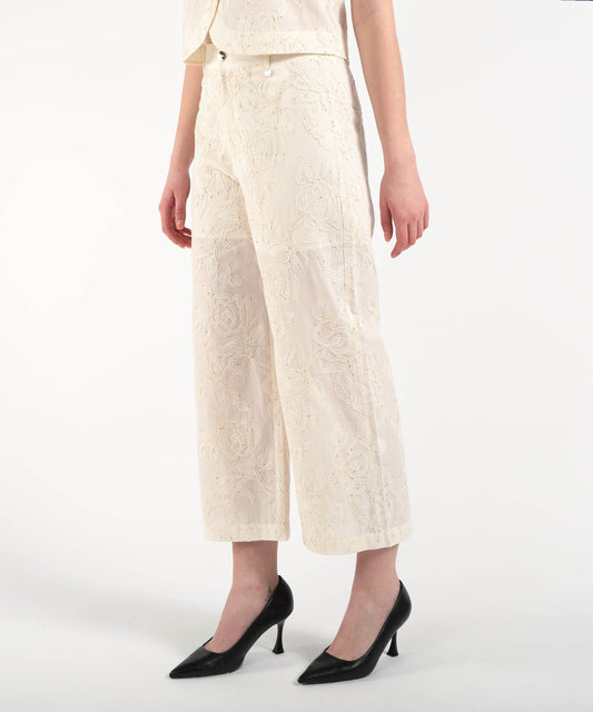 Trousers LIUJO WHITE Embroidered Muslin Pants with Micro Sequins Naturale | LIUJO WHITE Trousers LIUJO WHITE Embroidered Muslin Pants with Micro Sequins Naturale | LIUJO WHITE