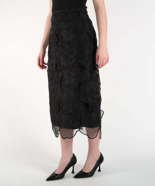 Skirts MEIMEI Double-Fabric Midi Skirt with Floral Embroidery Nero | MEIMEI Skirts MEIMEI Double-Fabric Midi Skirt with Floral Embroidery Nero | MEIMEI