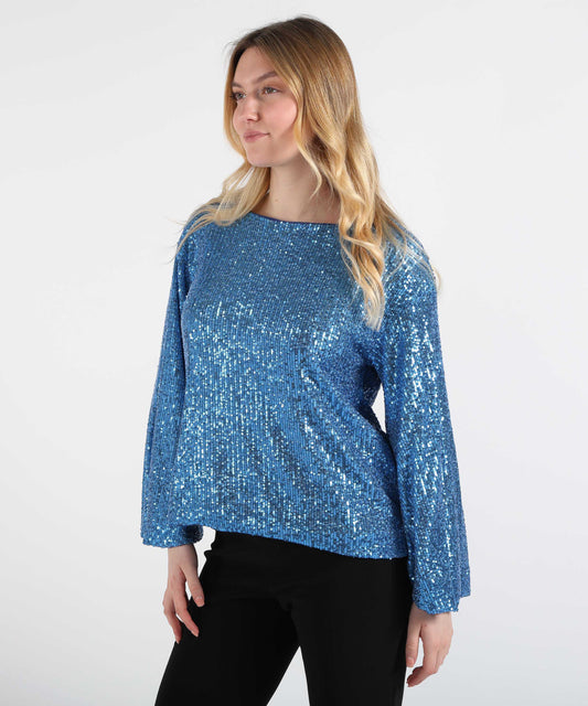 Maglie VOLPATO Maglia a Maniche Lunghe a Pipistrello con Paillettes Azzurro | VOLPATO Maglie VOLPATO Maglia a Maniche Lunghe a Pipistrello con Paillettes Azzurro | VOLPATO