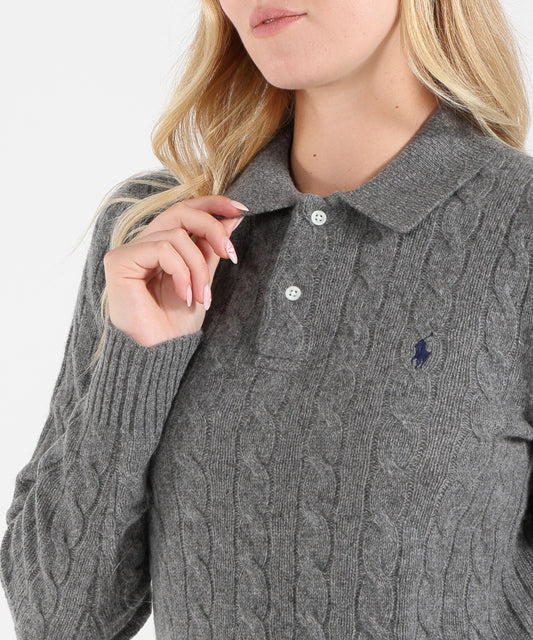 Pullover POLO RALPH LAUREN Maglione Stile Polo in Maglia Intrecciata Grigio | POLO RALPH LAUREN Pullover POLO RALPH LAUREN Maglione Stile Polo in Maglia Intrecciata Grigio | POLO RALPH LAUREN