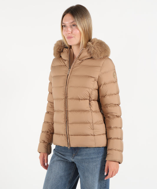 Puffer jackets COLMAR Matte Down Jacket with Faux Fur Cammello | COLMAR Puffer jackets COLMAR Matte Down Jacket with Faux Fur Cammello | COLMAR