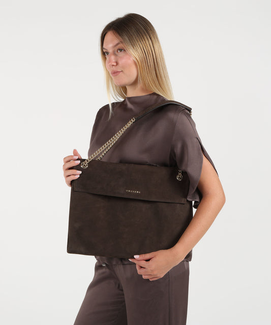 Bags ORCIANI Venus Nabucco Midi Nubuck Leather Shoulder Bag Testa di moro | ORCIANI Bags ORCIANI Venus Nabucco Midi Nubuck Leather Shoulder Bag Testa di moro | ORCIANI