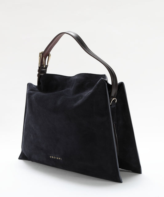 Borse ORCIANI Borsa Trinity Peach Oro Midi a spalla in suede e cuoio Blu | ORCIANI Borse ORCIANI Borsa Trinity Peach Oro Midi a spalla in suede e cuoio Blu | ORCIANI