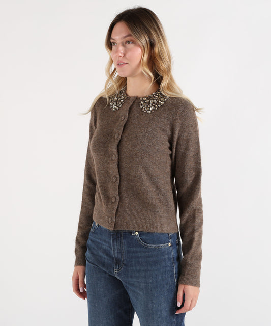 Cardigan SEVENTY Cardigan misto lana con applicazioni gioiello Marrone | SEVENTY Cardigan SEVENTY Cardigan misto lana con applicazioni gioiello Marrone | SEVENTY