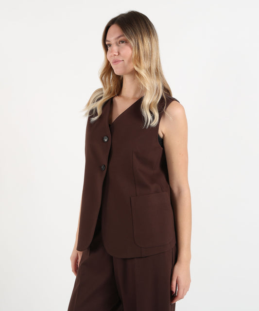 Gilet MEIMEI Gilet sartoriale Meimeij in misto viscosa monopetto con scollo a V Marrone | MEIMEI Gilet MEIMEI Gilet sartoriale Meimeij in misto viscosa monopetto con scollo a V Marrone | MEIMEI