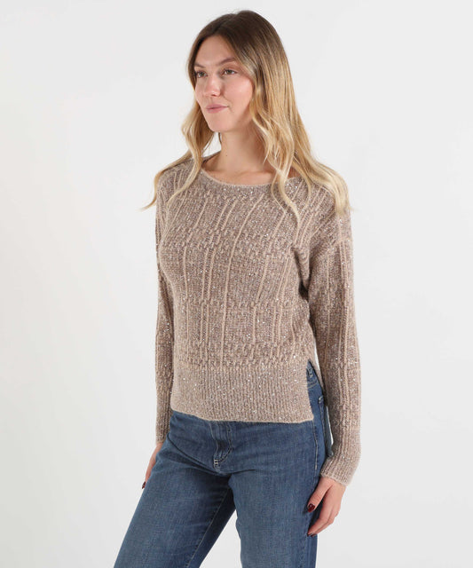 Maglie D.EXTERIOR Maglione Donna con Scollo a Barca, Effetto Mélange e Paillettes Beige | D.EXTERIOR Maglie D.EXTERIOR Maglione Donna con Scollo a Barca, Effetto Mélange e Paillettes Beige | D.EXTERIOR