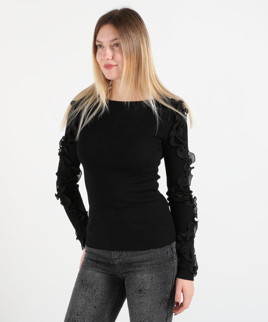 Maglie LIUJO BLACK Maglia in lana con rouches Nero | LIUJO BLACK Maglie LIUJO BLACK Maglia in lana con rouches Nero | LIUJO BLACK